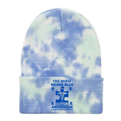 This Nurse Wears Blue For Autism Awareness Tie Dye 12in Knit Beanie