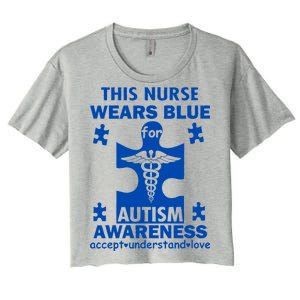 This Nurse Wears Blue For Autism Awareness Women's Crop Top Tee