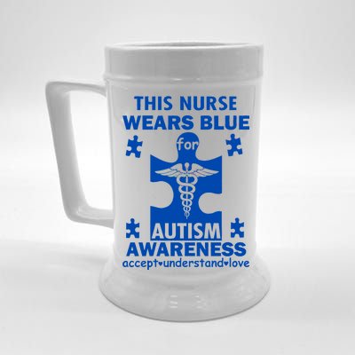 This Nurse Wears Blue For Autism Awareness Beer Stein