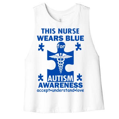 This Nurse Wears Blue For Autism Awareness Women's Racerback Cropped Tank