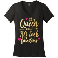 This Queen Makes 80 Look Fabulous Women's V-Neck T-Shirt