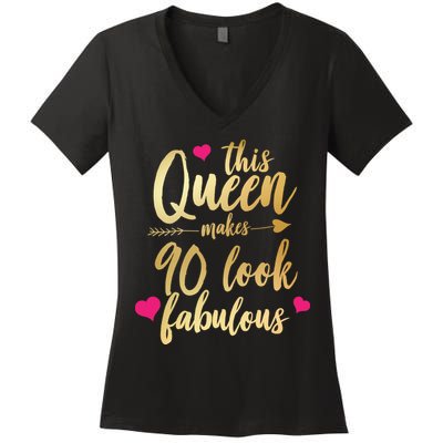 This Queen Makes 90 Look Fabulous  Women's V-Neck T-Shirt