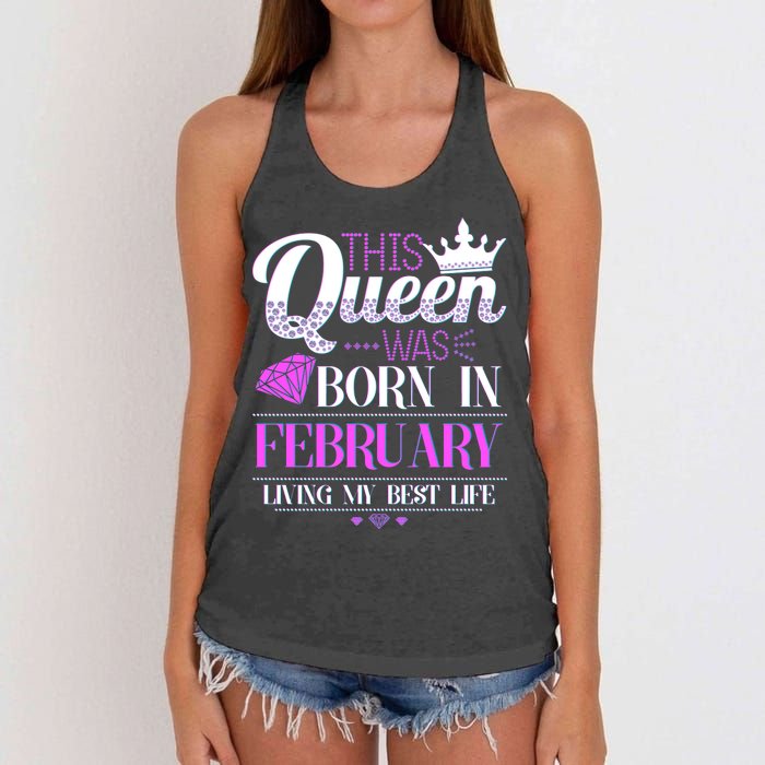 This Queen Was Born In February Living My Best Life Women's Knotted Racerback Tank