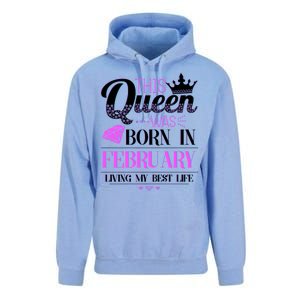 This Queen Was Born In February Living My Best Life Unisex Surf Hoodie