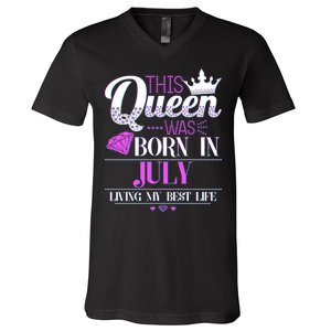 This Queen Was Born In July Living My Best Life V-Neck T-Shirt