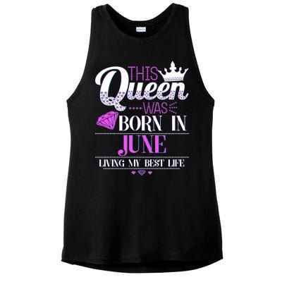 This Queen Was Born In June Living My Best Life Ladies PosiCharge Tri-Blend Wicking Tank