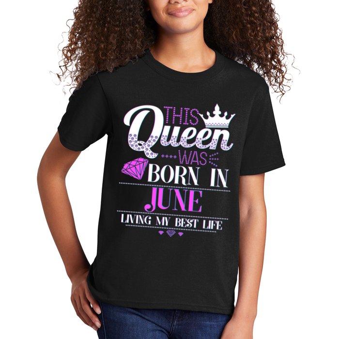 This Queen Was Born In June Living My Best Life Kids T-Shirt