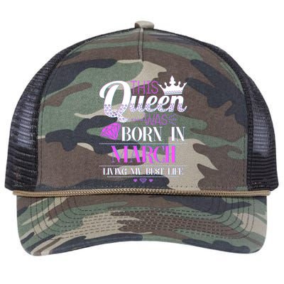 This Queen Was Born In March Living My Best Life Retro Rope Trucker Hat Cap