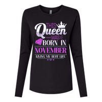 This Queen Was Born In November Living My Best Life Womens Cotton Relaxed Long Sleeve T-Shirt