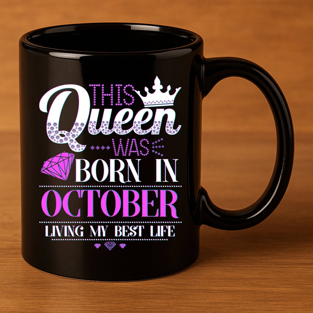 This Queen Was Born In October Living My Best Life 11oz C Handle Ceramic Mug