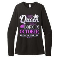 This Queen Was Born In October Living My Best Life Womens CVC Long Sleeve Shirt