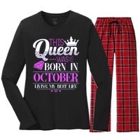 This Queen Was Born In October Living My Best Life Women's Long Sleeve Flannel Pajama Set 