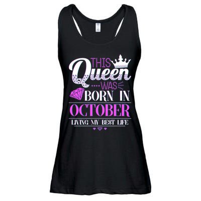 This Queen Was Born In October Living My Best Life Ladies Essential Flowy Tank