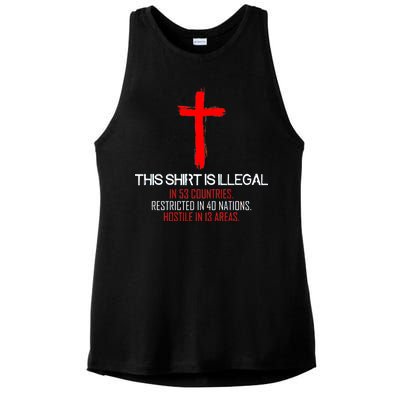 This Shirt is Illegal Restricted Hostile - Faith In Jesus Christ Cross Ladies PosiCharge Tri-Blend Wicking Tank