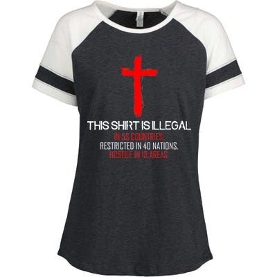 This Shirt is Illegal Restricted Hostile - Faith In Jesus Christ Cross Enza Ladies Jersey Colorblock Tee