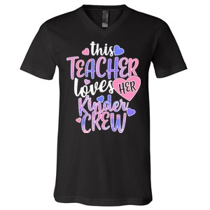 This Teacher Loves Her Kinder Crew V-Neck T-Shirt