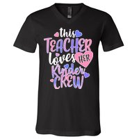 This Teacher Loves Her Kinder Crew V-Neck T-Shirt