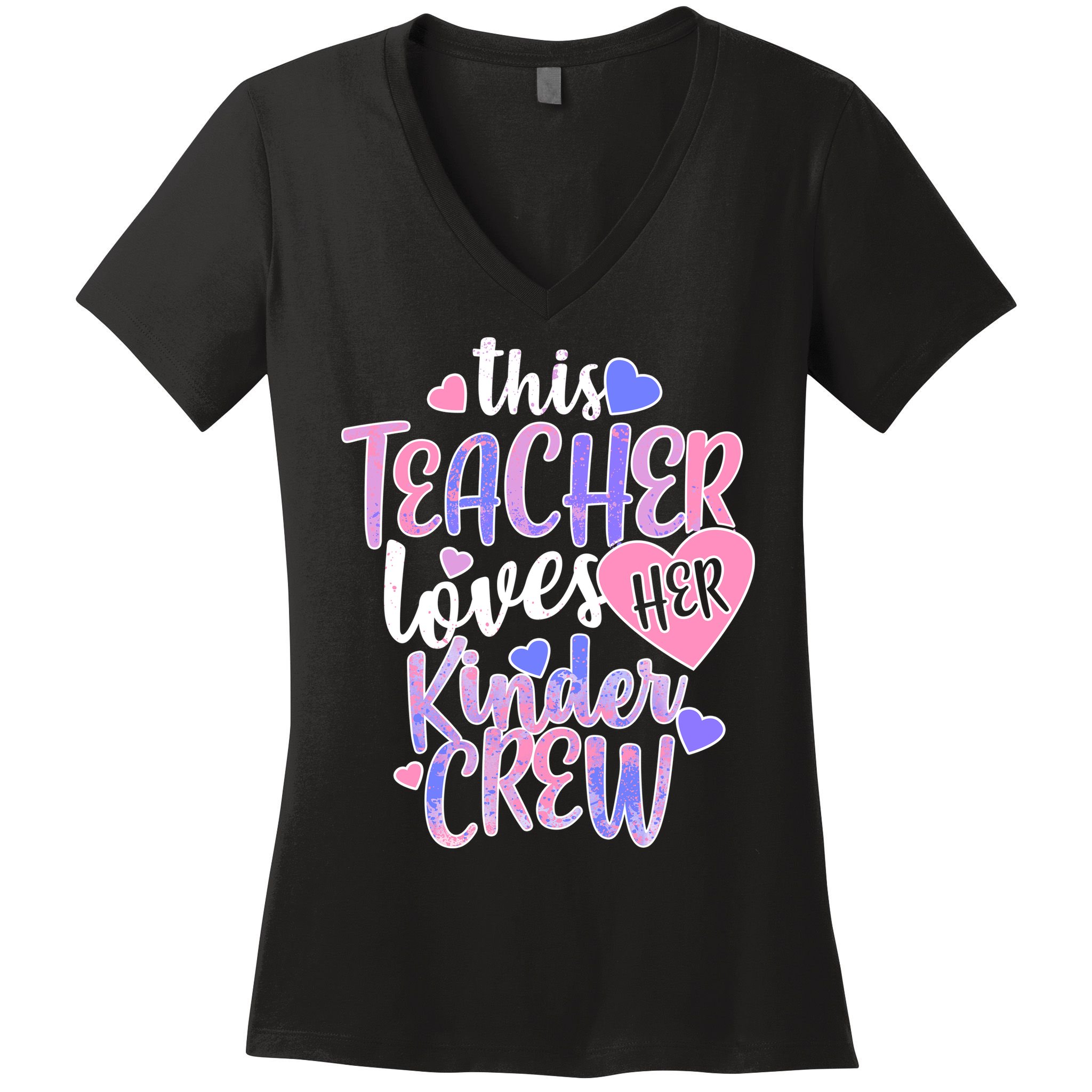 This Teacher Loves Her Kinder Crew Women's V-Neck T-Shirt