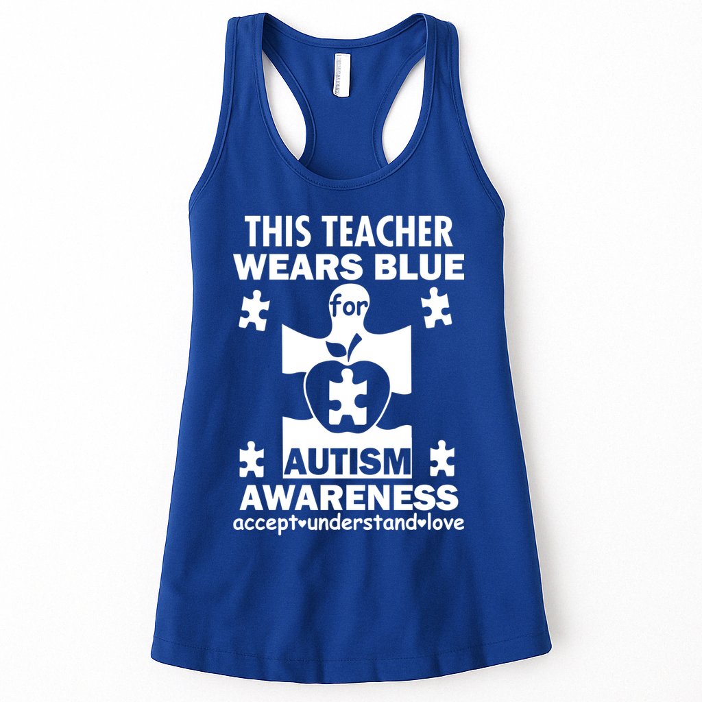 This Teacher Wears Blue Autism Awareness Womens Tank Top