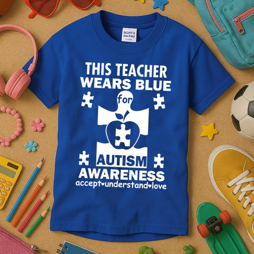This Teacher Wears Blue Autism Awareness Kids T-Shirt