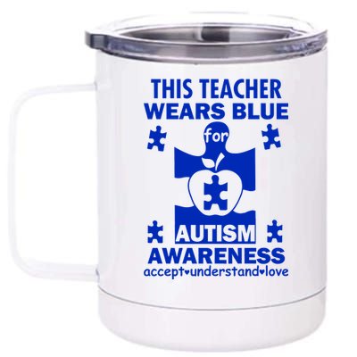 This Teacher Wears Blue Autism Awareness 12 oz Stainless Steel Tumbler Cup