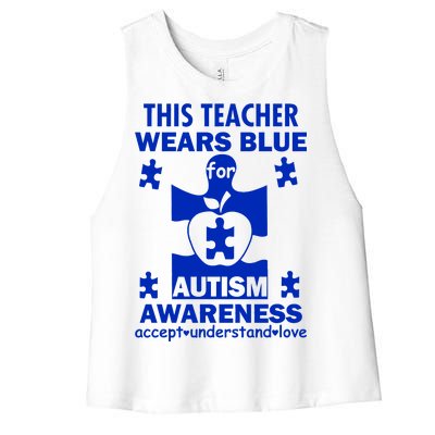 This Teacher Wears Blue Autism Awareness Women's Racerback Cropped Tank