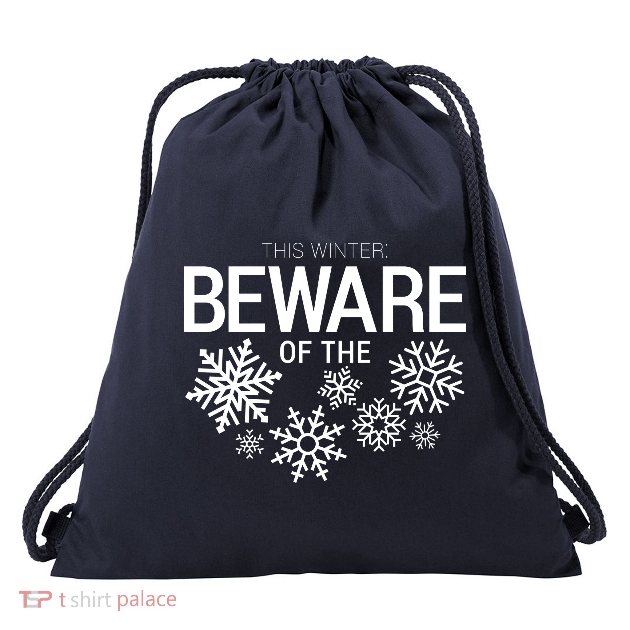 This Winter: Beware Of The Snowflakes Drawstring Bag