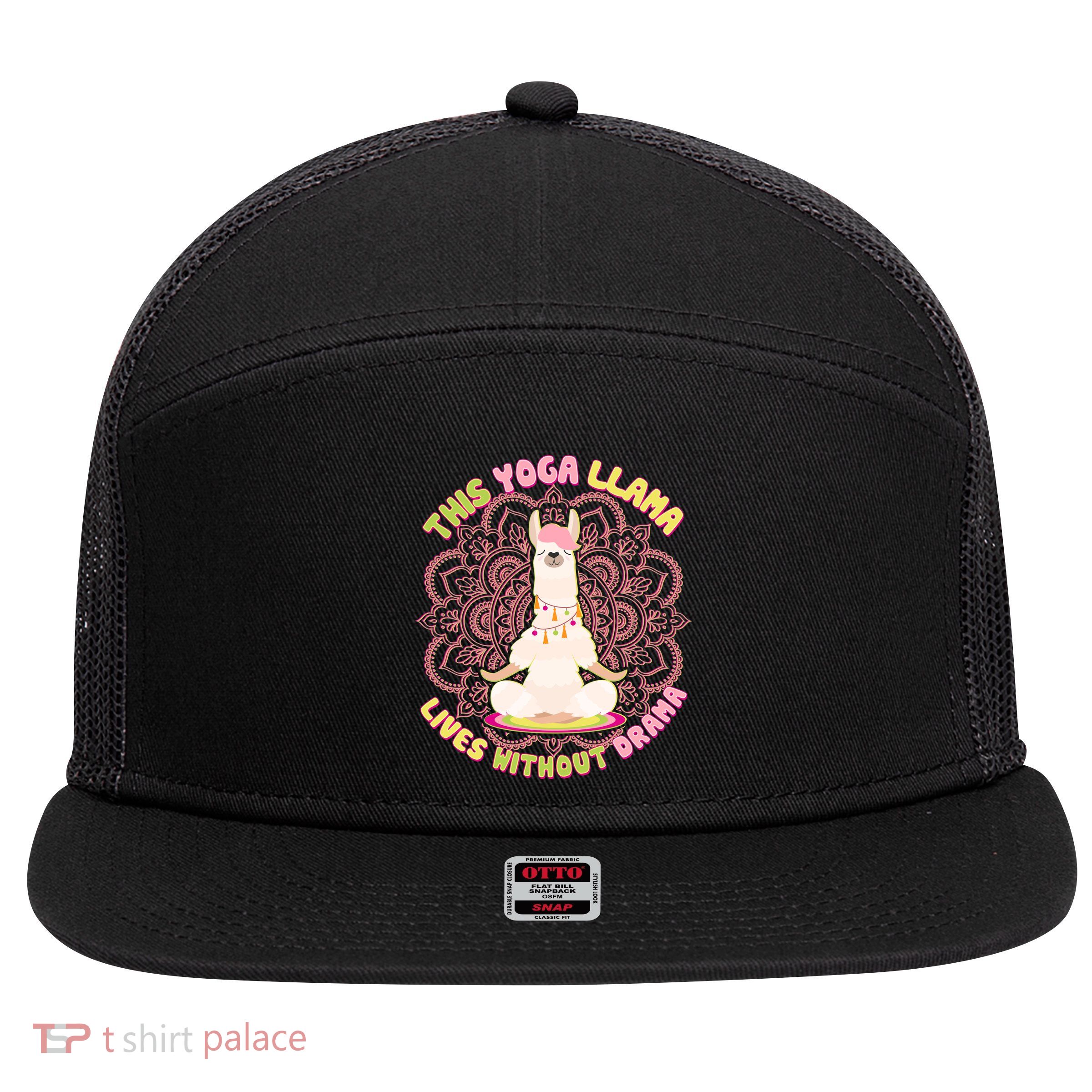 This Yoga Llama Lives Without Drama 7 Panel Mesh Trucker Snapback Hat