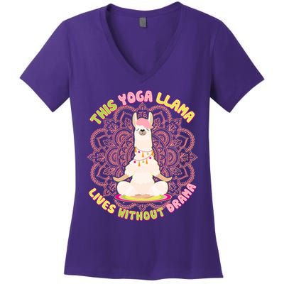 This Yoga Llama Lives Without Drama Women's V-Neck T-Shirt