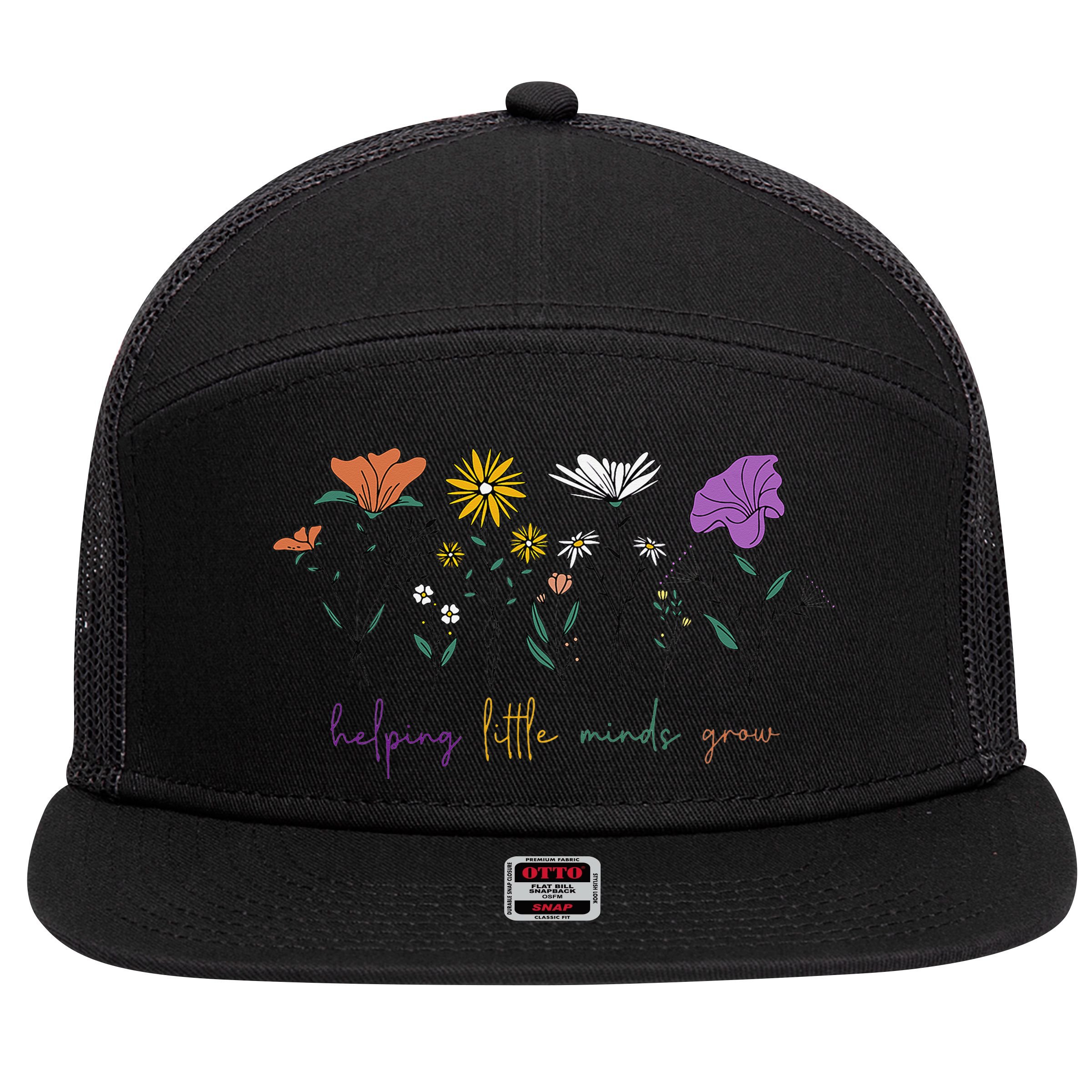 Teacher Helping Little Minds Grow Back To School Wildflower 7 Panel Mesh Trucker Snapback Hat