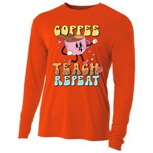 Teachers Happy Last Day Of School Coffee Teach Repeat Gift Cooling Performance Long Sleeve Crew