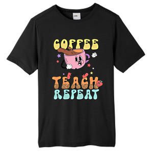 Teachers Happy Last Day Of School Coffee Teach Repeat Gift Tall Fusion ChromaSoft Performance T-Shirt