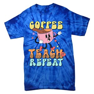 Teachers Happy Last Day Of School Coffee Teach Repeat Gift Tie-Dye T-Shirt