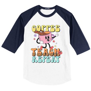 Teachers Happy Last Day Of School Coffee Teach Repeat Gift Baseball Sleeve Shirt