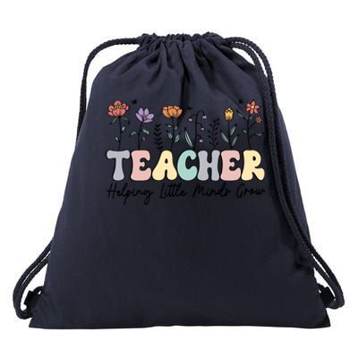 Teacher , Helping Little Minds Grow Drawstring Bag