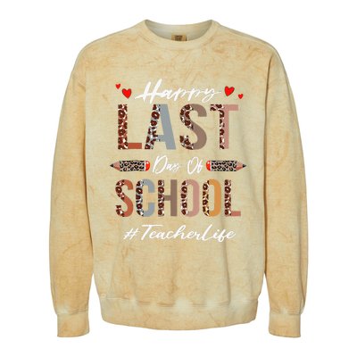 Teacher Happy Last Day Of School Summer Funny Leopard Colorblast Crewneck Sweatshirt