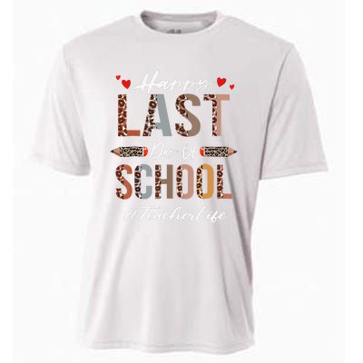 Teacher Happy Last Day Of School Summer Funny Leopard Cooling Performance Crew T-Shirt