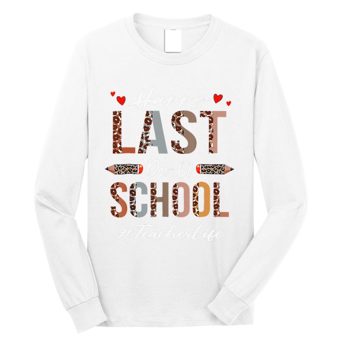 Teacher Happy Last Day Of School Summer Funny Leopard Long Sleeve Shirt