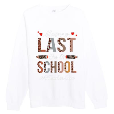 Teacher Happy Last Day Of School Summer Funny Leopard Premium Crewneck Sweatshirt