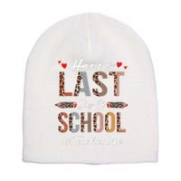 Teacher Happy Last Day Of School Summer Funny Leopard Short Acrylic Beanie