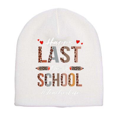 Teacher Happy Last Day Of School Summer Funny Leopard Short Acrylic Beanie