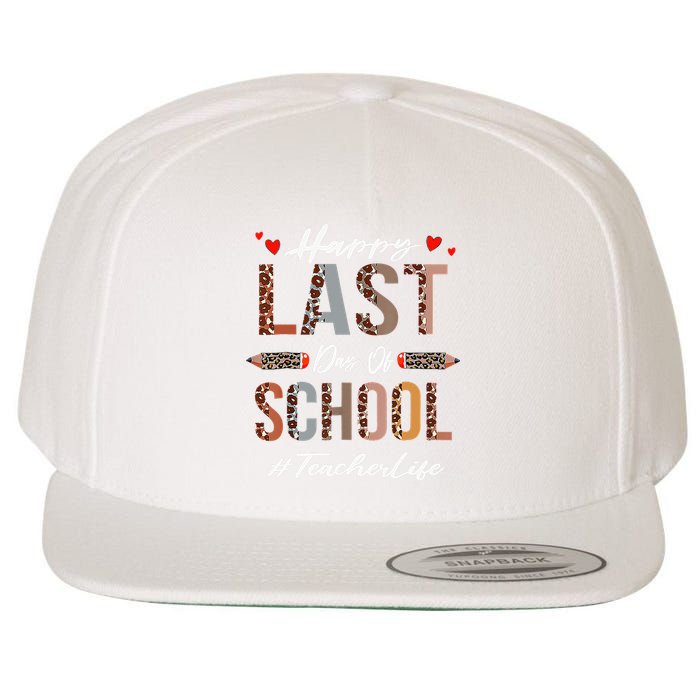 Teacher Happy Last Day Of School Summer Funny Leopard Wool Snapback Cap