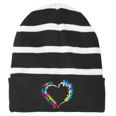 Teach Hope Love Inspire Tie Dye Autism Awareness Teacher Striped Beanie with Solid Band