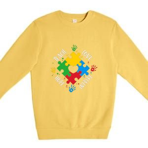 Teach Hope Love Inspire Puzzle Autism Awareness Mother's Day Premium Crewneck Sweatshirt