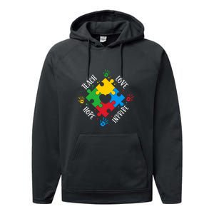 Teach Hope Love Inspire Puzzle Autism Awareness Mother's Day Performance Fleece Hoodie