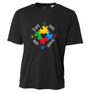 Teach Hope Love Inspire Puzzle Autism Awareness Mother's Day Cooling Performance Crew T-Shirt