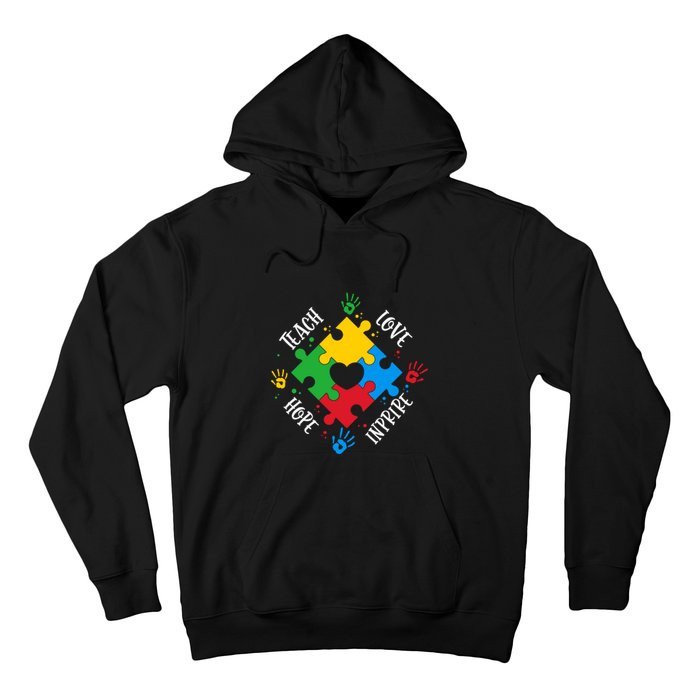 Teach Hope Love Inspire Puzzle Autism Awareness Mother's Day Hoodie