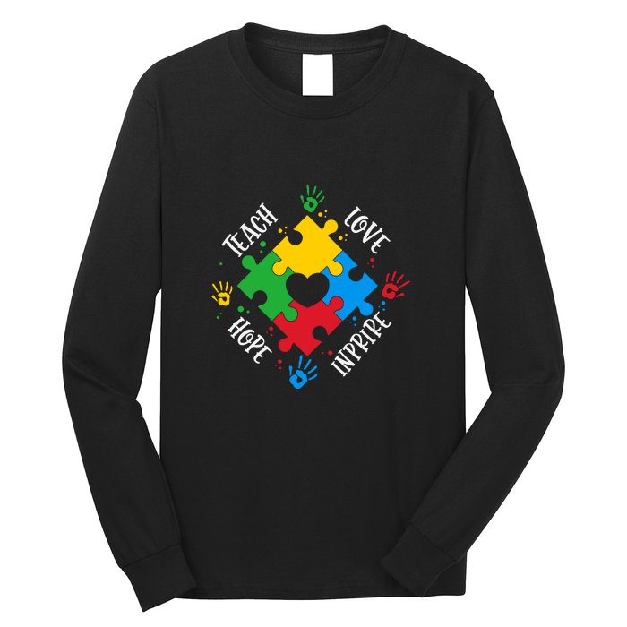 Teach Hope Love Inspire Puzzle Autism Awareness Mother's Day Long Sleeve Shirt