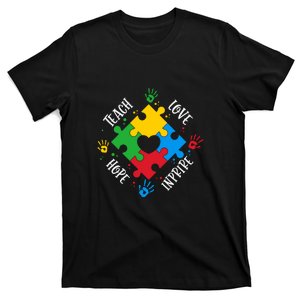 Teach Hope Love Inspire Puzzle Autism Awareness Mother's Day T-Shirt