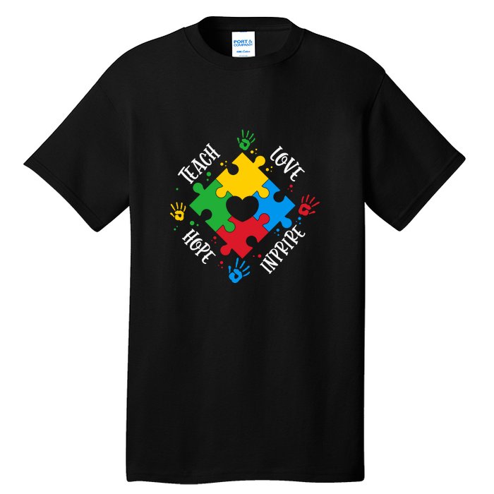 Teach Hope Love Inspire Puzzle Autism Awareness Mother's Day Tall T-Shirt